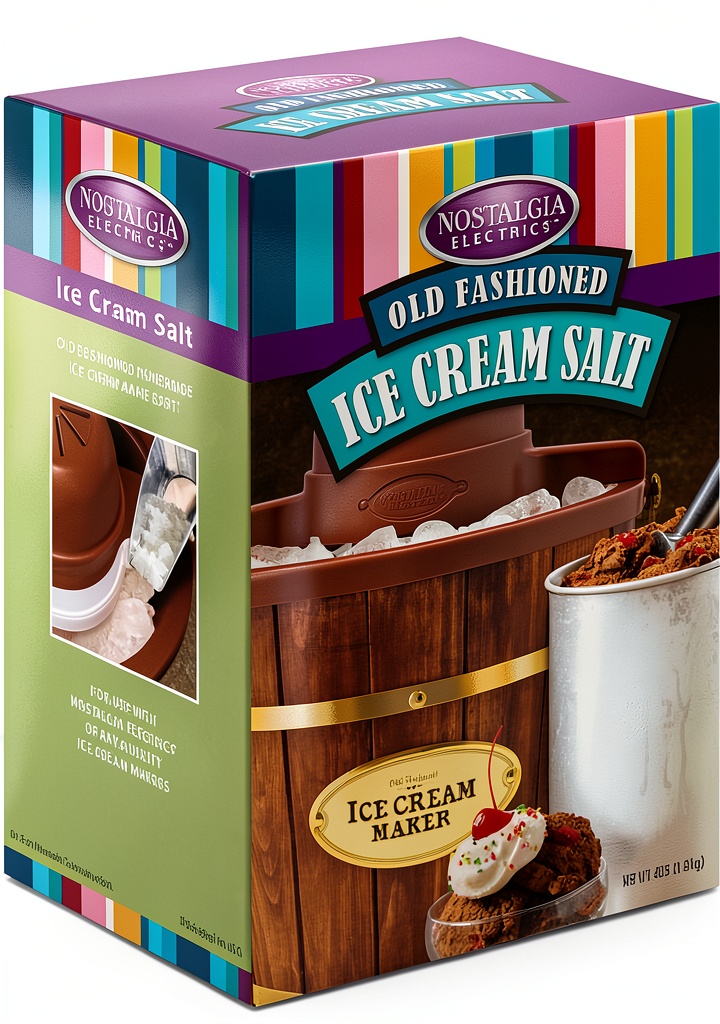 Nostalgia rock salt bag displayed next to an ice cream maker