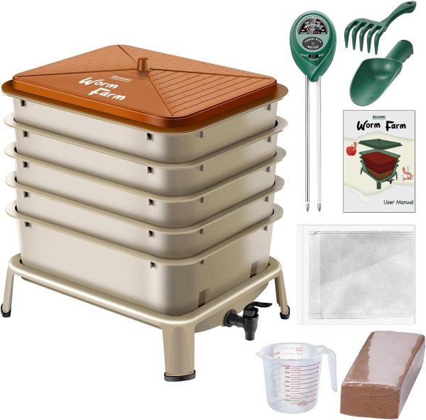 Blütezeit Worm Composter 5 Tray Gold Vermicomposting Bin-0