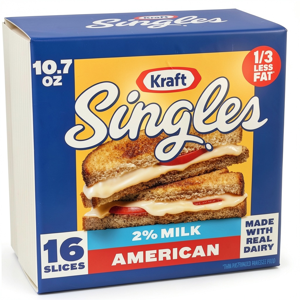 Kraft Singles American Cheese Slices on a sandwich