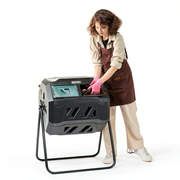EAST OAK Compost Tumbler Black 43 Gallon Metal-1