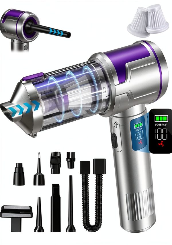 Handheld Car Vacuum Portable Cordless, 22000Pa High-Power Suction Hand held Vacuum Cleaner & Air Duster for Car Cleaning, Home, Office, Pet Hair | Multi-Nozzle, Washable Filter, LED Light-0